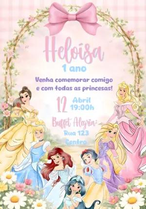 Convite Aniversário Princesas Disney Delicado para Editar
