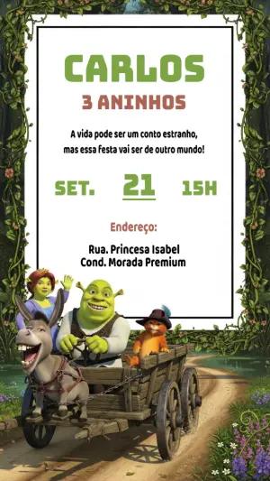 Convite de Aniversário Shrek com Personagens para Editar Online