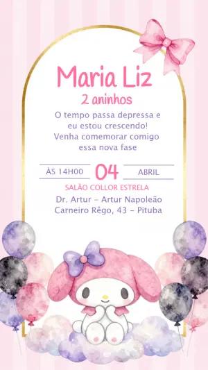 Convite de Aniversário My Melody Fofo e Delicado para Editar