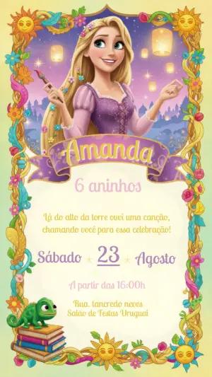Convite de Aniversário Rapunzel Enrolados para Editar Online