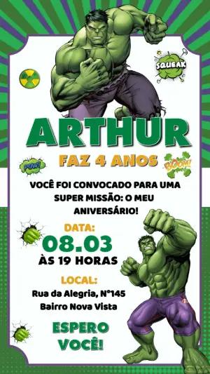 Convite de Aniversário Hulk Super-Herói para Editar Online