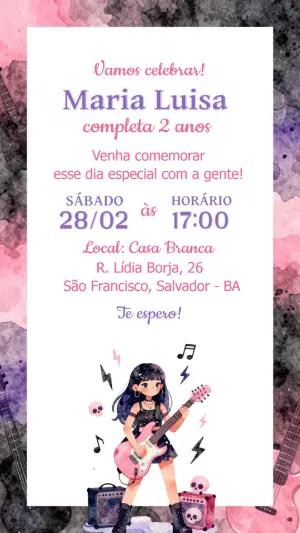 Convite de Aniversário Rock Menina Rosa e Roxo para Editar
