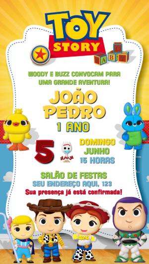 Convite de Aniversário Toy Story com Personagens para Editar