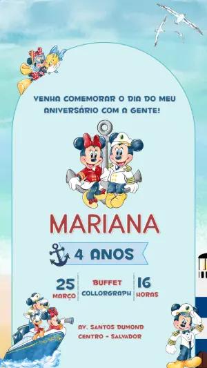 Convite Aniversário Mickey e Minnie Marinheiro para Editar