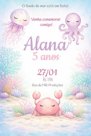Convite de Aniversário Fundo do Mar Aquarela para Editar