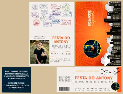 Convite de Aniversário Batman Estilo Passaporte Editável