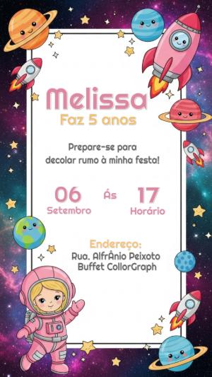 Convite Aniversário Astronauta Menina para Editar Online