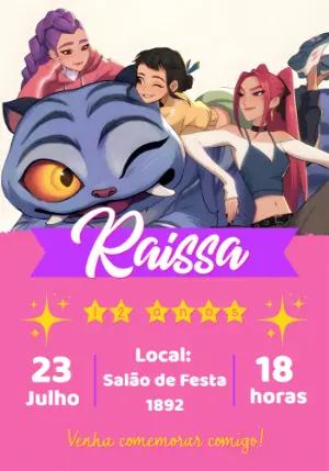Convite Aniversário K-pop com Guerreiras para Editar Online