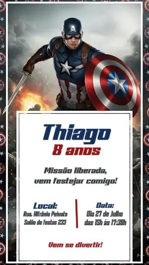 Convite Aniversário Capitão América para Editar Online
