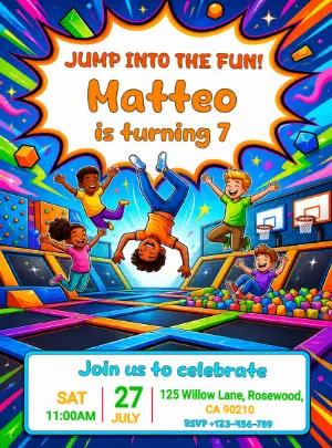 Colorful Trampoline Park Birthday Invitation | Editable Template