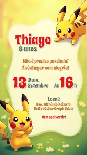 Convite de Aniversário Pokémon Pikachu para Editar Online