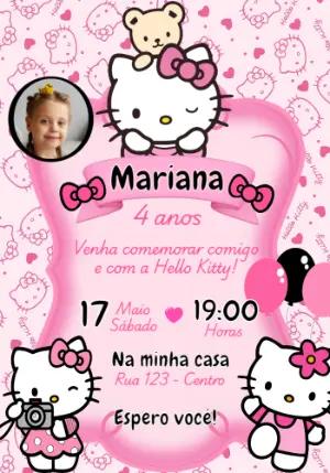Convite de Aniversário Hello Kitty com Foto para Editar Online