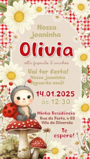 Convite de Aniversário Joaninha no Jardim Editável