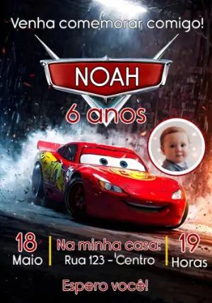 Convite de Aniversário Carros Disney com Foto Editável