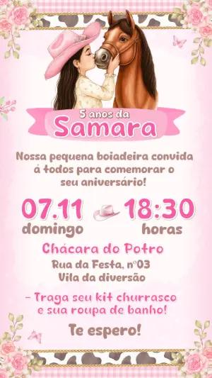 Convite de Aniversário Cowgirl com Cavalo Editável