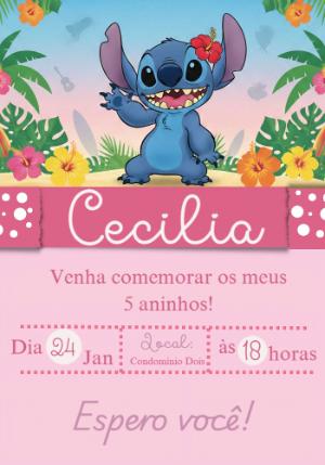 Convite Digital Stitch Havaiano para Aniversário Infantil Editável