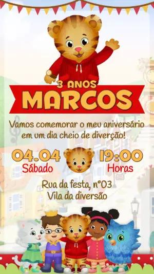 Convite de Aniversário Daniel Tigre Colorido para Editar