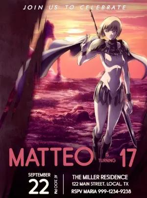 Claymore Anime Birthday Invitation Editable Template