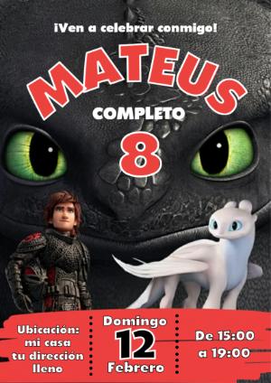 Invitación de Cumpleaños Cómo Entrenar a tu Dragón Editable