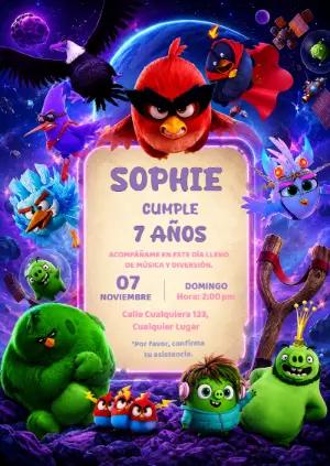 Invitación Editable de Cumpleaños con Tema de Angry Birds Espacio