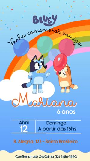 Convite Animado Aniversário Bluey e Bingo para Editar Online