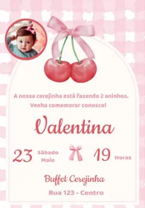 Convite Aniversário Cerejinha com Foto para Editar Online