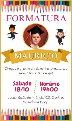Convite de Formatura Infantil Colorido com Foto para Editar