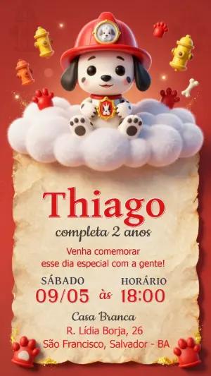Convite de Aniversário Cachorro Bombeiro Fofo para Editar