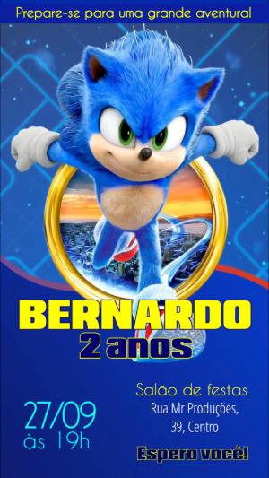Convite Animado Aniversário Sonic Filme para Editar