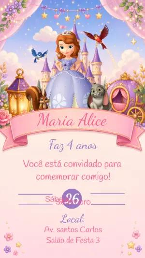 Convite de Aniversário Princesinha Sofia Modelo Editável