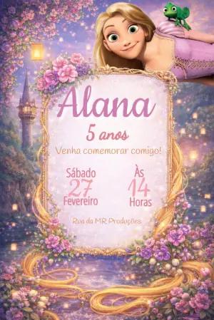 Convite de Aniversário Rapunzel Mágico para Editar Online