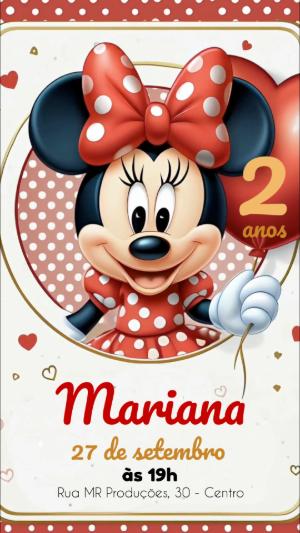 Vídeo Convite Animado Aniversário Minnie Vermelha para Editar