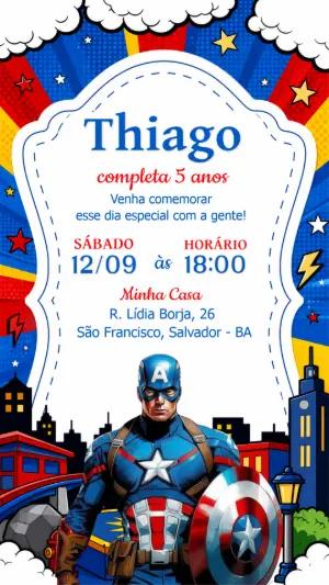 Convite de Aniversário Capitão América Editável