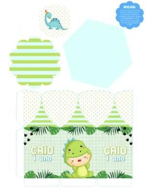 Centro de Mesa Dinossauro Baby Verde para Editar e Imprimir