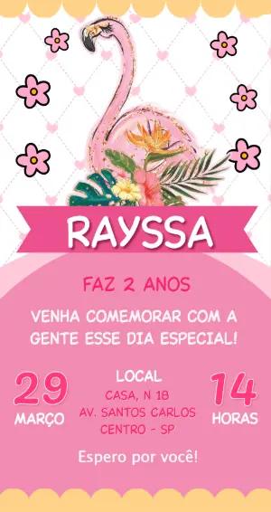 Convite de Aniversário Infantil Flamingo Tropical Editável