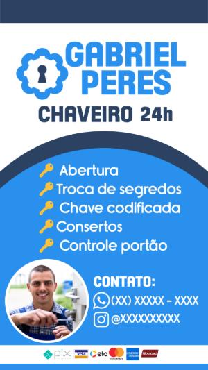 Cartão de Visita Chaveiro 24h Profissional para Editar Online