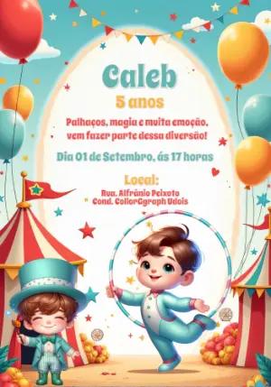 Convite Aniversário Circo com Personagens para Editar Online