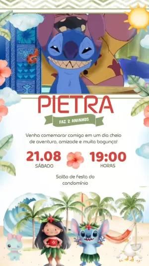 Convite Animado Aniversário Lilo e Stitch para Editar Online