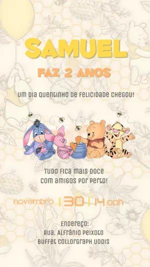 Convite de Aniversário Ursinho Pooh e Amigos Editável