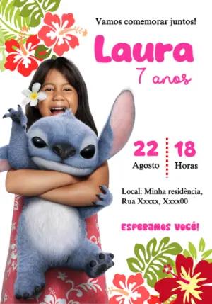 Convite Aniversário Lilo e Stitch com Foto para Editar Online