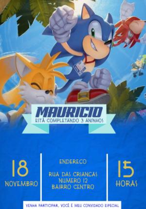 Convite de Aniversário Sonic e Amigos para Editar Online