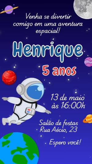 Convite de Aniversário Astronauta no Espaço para Editar Online