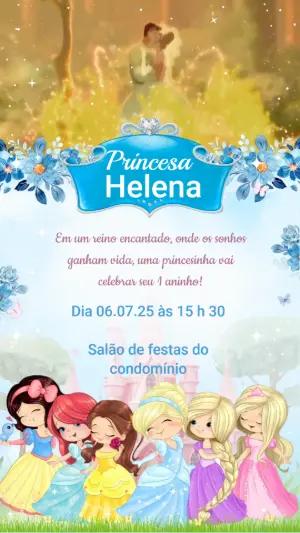 Convite Animado Aniversário Princesas da Disney Cute Editável