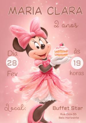 Convite de Aniversário Minnie Rosa Delicado para Editar