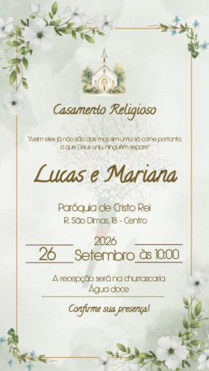 Convite de Casamento Religioso Eucalipto Minimalista Editável
