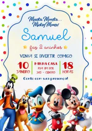 Convite de Aniversário Turma do Mickey Colorido para Editar