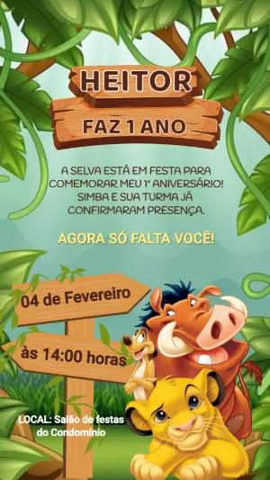 Convite de Aniversário Rei Leão Selva para Editar Online