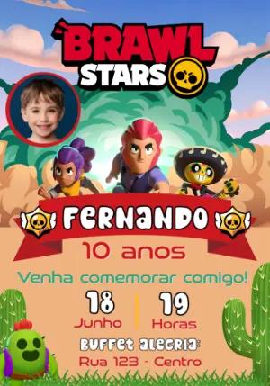 Convite de Aniversário Brawl Stars com Foto para Editar