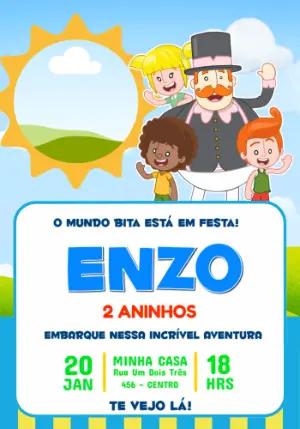 Convite de Aniversário Mundo Bita Colorido para Editar