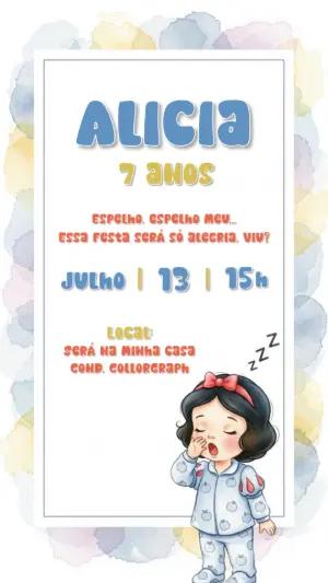 Convite Aniversário Branca de Neve Festa do Pijama para Editar